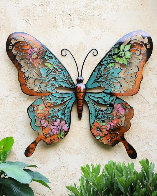 Colorful Butterfly Metal Wall Art Heat Colored Garden Decor Outdoor Butterfly Sign Coastal Patio Wall Hanging Nature Gift Decor