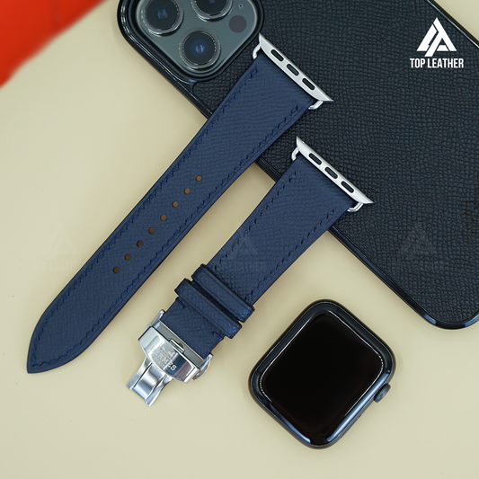 Watch Strap Textured Calfskin Watch Band for Smart Watch & Mechanical Watch - Blue Navy EP2201