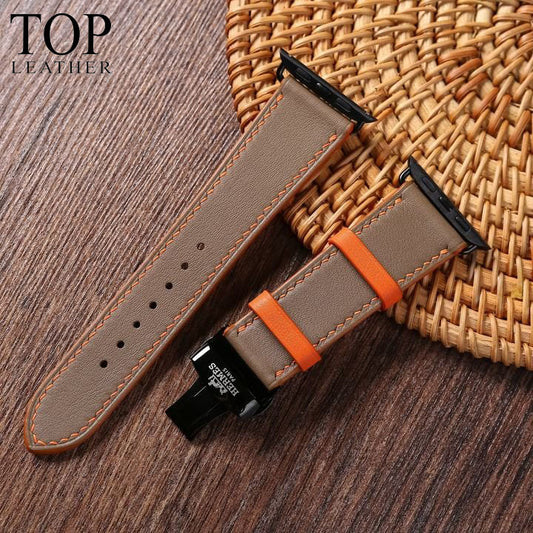 Watch Strap Smooth Nappa Leather (Smartwatch Compatible), Mechanical Watch - Gray Mix Orange SW08.33