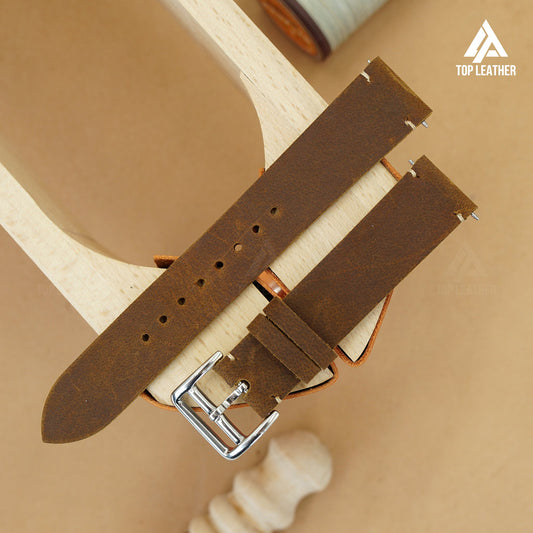 TopLeather Waxed Leather Watch Strap – Compatible with Smartwatch Compatible & Samsung Galaxy Watch (Chocolate Brown)