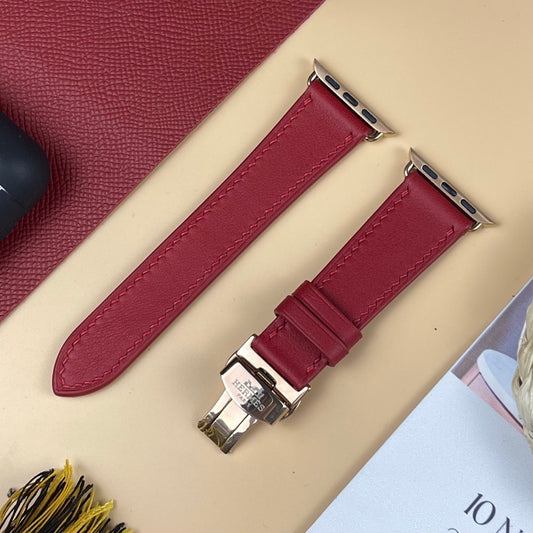 Watch Strap Smooth Nappa Leather (Smartwatch Compatible), Mechanical Watch - Wine Red SW2210