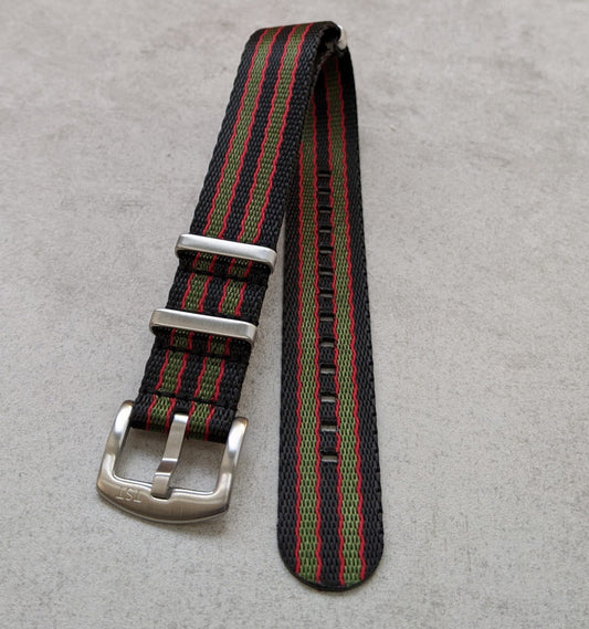 Premium Fabric Watch Strap - Classic Stripe Green/Red
