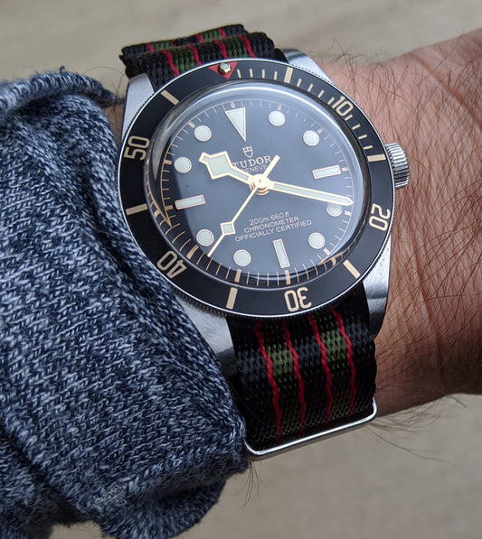 Premium Fabric Watch Strap - Classic Stripe Green/Red