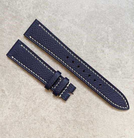 Embossed Grain Calfskin Watch Strap - Navy Blue