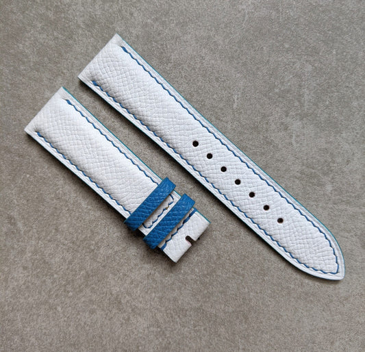 Embossed Grain Calfskin Watch Strap - White & Blue