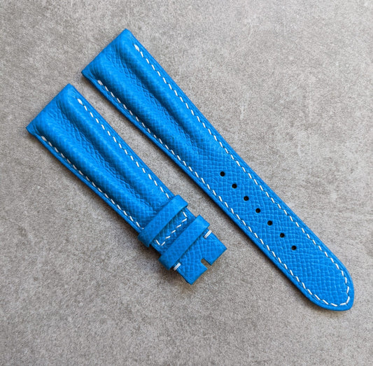Embossed Grain Calfskin Contoured Ridge Watch Strap - Baby Blue