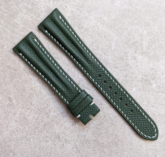 Embossed Grain Calfskin Contoured Ridge Watch Strap - Forest Green