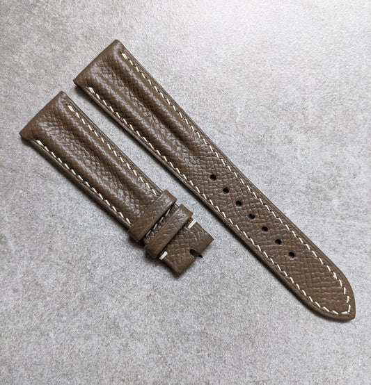Embossed Grain Calfskin Contoured Ridge Watch Strap - Taupe