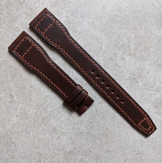 Chromexcel Aviator Style Watch Strap - Chocolate W/Hazelnut Stitch