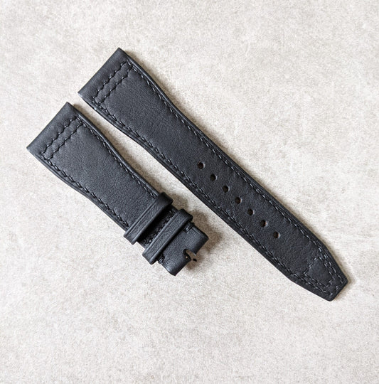 Smooth Nappa Aviator Style Watch Strap - Black