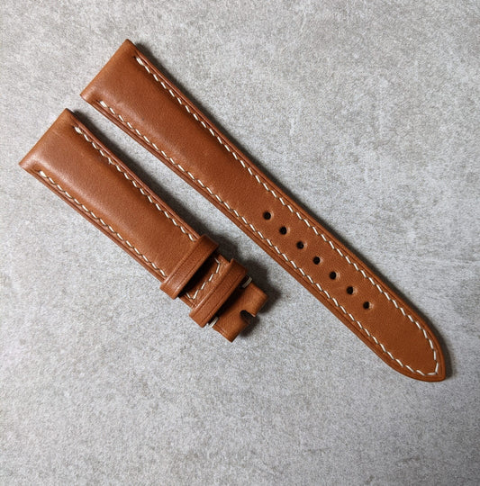 Heritage Saddle Calfskin Padded Watch Strap - Mid Brown w/cream stitching