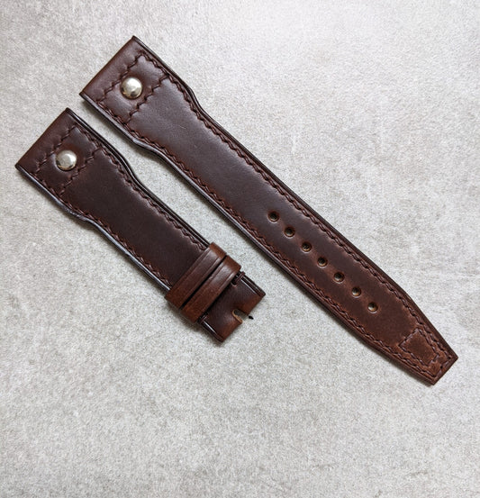 Chromexcel Aviator Style Riveted Watch Strap - Chocolate