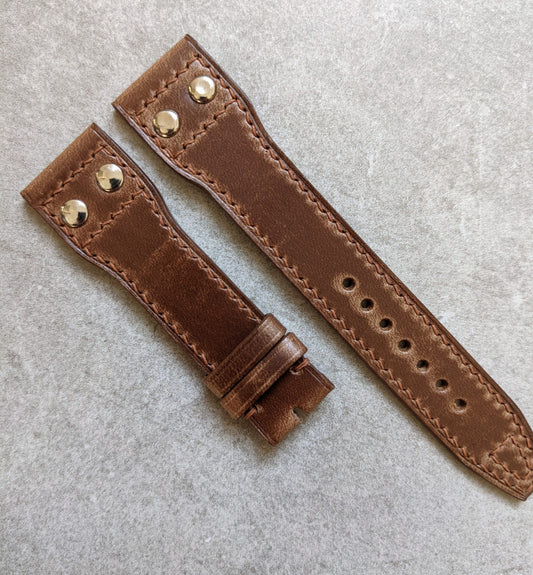 Chromexcel Aviator Twin Rivet Watch Strap - Natural Tan