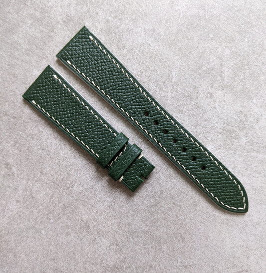 Embossed Grain Calfskin Watch Strap - Forest Green & Cream
