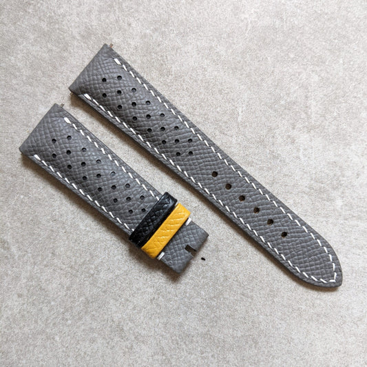 Embossed Grain Calfskin Watch Strap - Seagull Grey Rally With Contrast Keepers