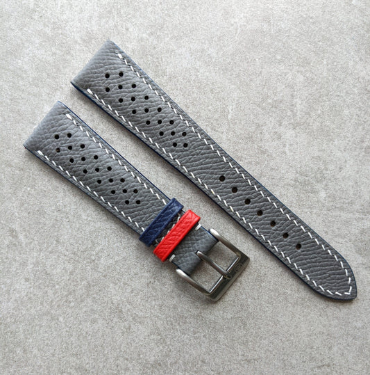 Embossed Grain Calfskin Watch Strap - Seagull Grey Rally With R&N Contrast Keepers