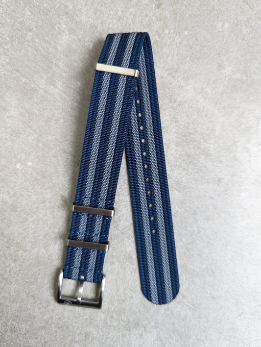 Premium Ribbed Fabric Watch Strap - Navy & Blue Classic Stripe