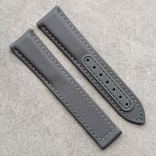 Classic Chronograph-Style Deployant Sailcloth Watch Strap - Grey
