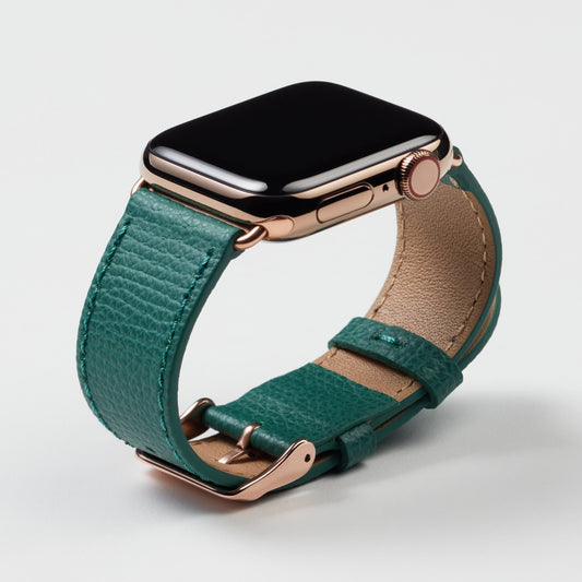 Textured Calfskin Smartwatch Compatible Band - Forest Green