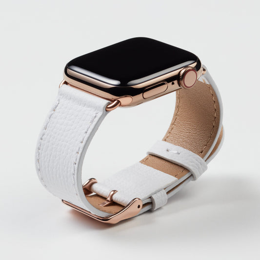 Textured Calfskin Smartwatch Compatible Band - Ivory White