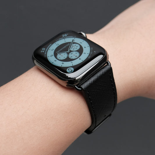 Saffiano Leather Smartwatch Compatible Band - Black