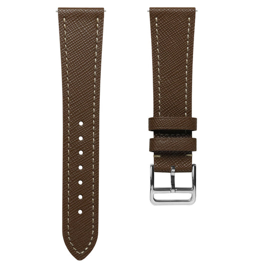 Brixham Special Buckle Classic Leather Watch Strap - Embossed Grain Brown
