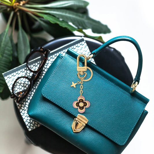Blooming Flowers BB Bag Charm and Key Holder - On-Bag Drape View | Eluxsic Luxury Charm
