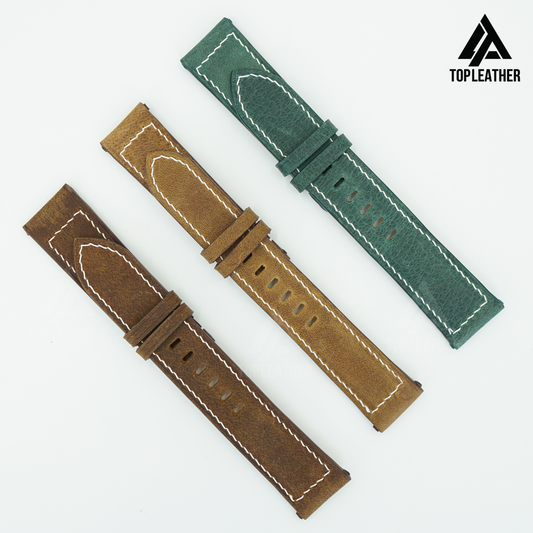 Vintage Waxed Leather Strap for Machenical Watch & Smartwatch Compatible