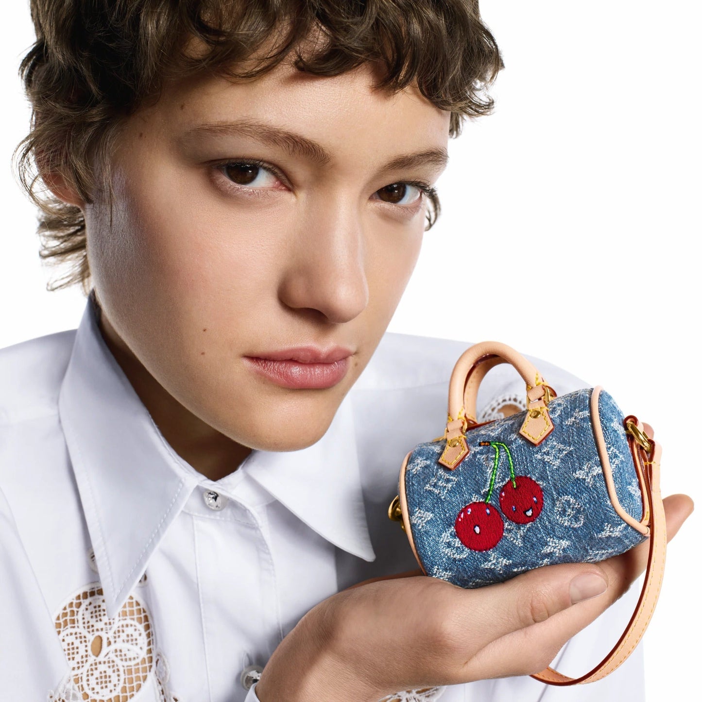 Micro Speedy Denim Cerise Bag Charm