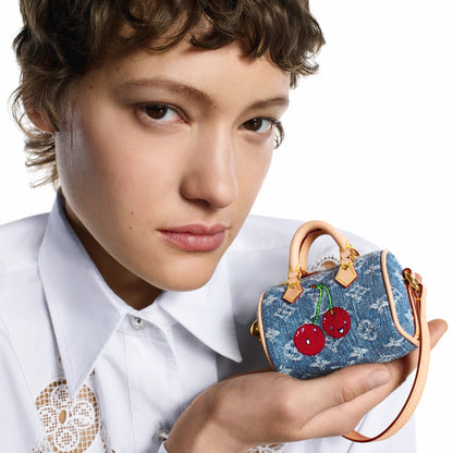 Micro Speedy Denim Cerise Bag Charm
