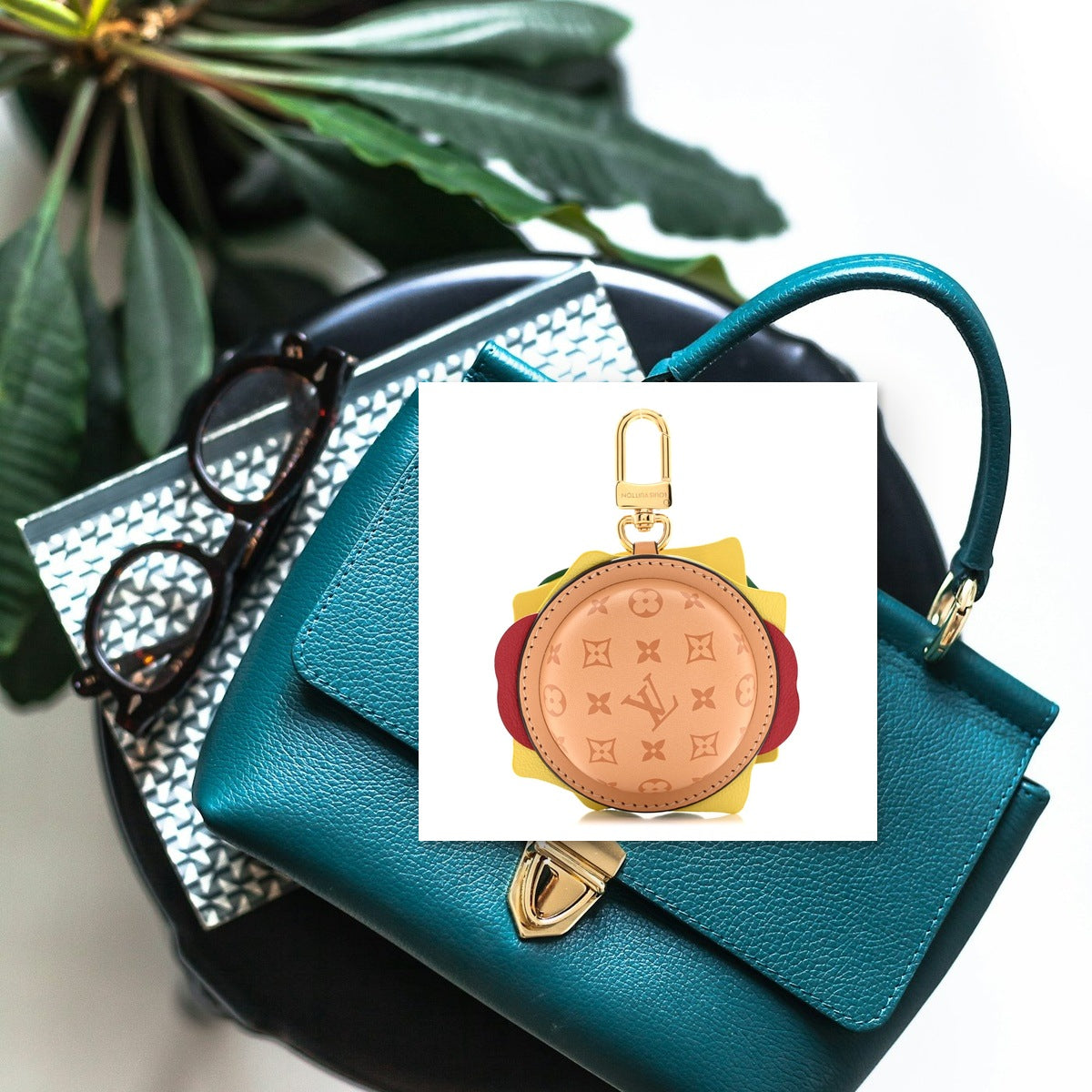 Hamburger Bag Charm - On-Bag Drape View | Eluxsic Luxury Charm