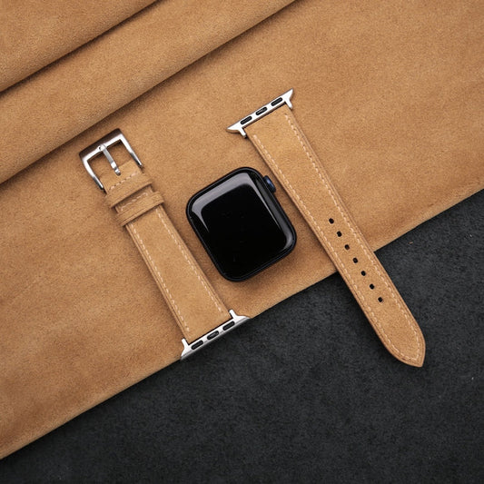 Light Brown Suede Smartwatch Compatible Band 38mm, 40mm, 41mm, 42mm, 44mm, 45mm For All Series, Suede Watch Strap Gift Men Women