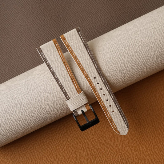 Tricolor Sesame Textured Calfskin Watch Strap, Tricolor Sesame Embossed Grain Handmade Watch Strap, Embossed Grain Strap Watch 16mm 18mm 19mm 20mm 21mm
