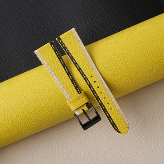 Tricolor Yellow Textured Calfskin Watch Strap ,Tricolor Yellow Embossed Grain Handmade Watch Strap, Embossed Grain Strap Watch 16mm 18mm 19mm 20mm 21mm