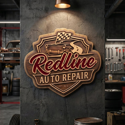 Personalized Auto Repair Wood Sign, Custom Mechanic Shop Wall Decor, Garage Name Plaque, Car Workshop Gift, Vintage Logo for Garage Wall