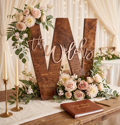 Personalized Wedding Guest Book Alternative, Wooden Name Sign, Custom Letter Decor, Rustic Wedding Sign, Bridal Shower Keepsake Decor Gift