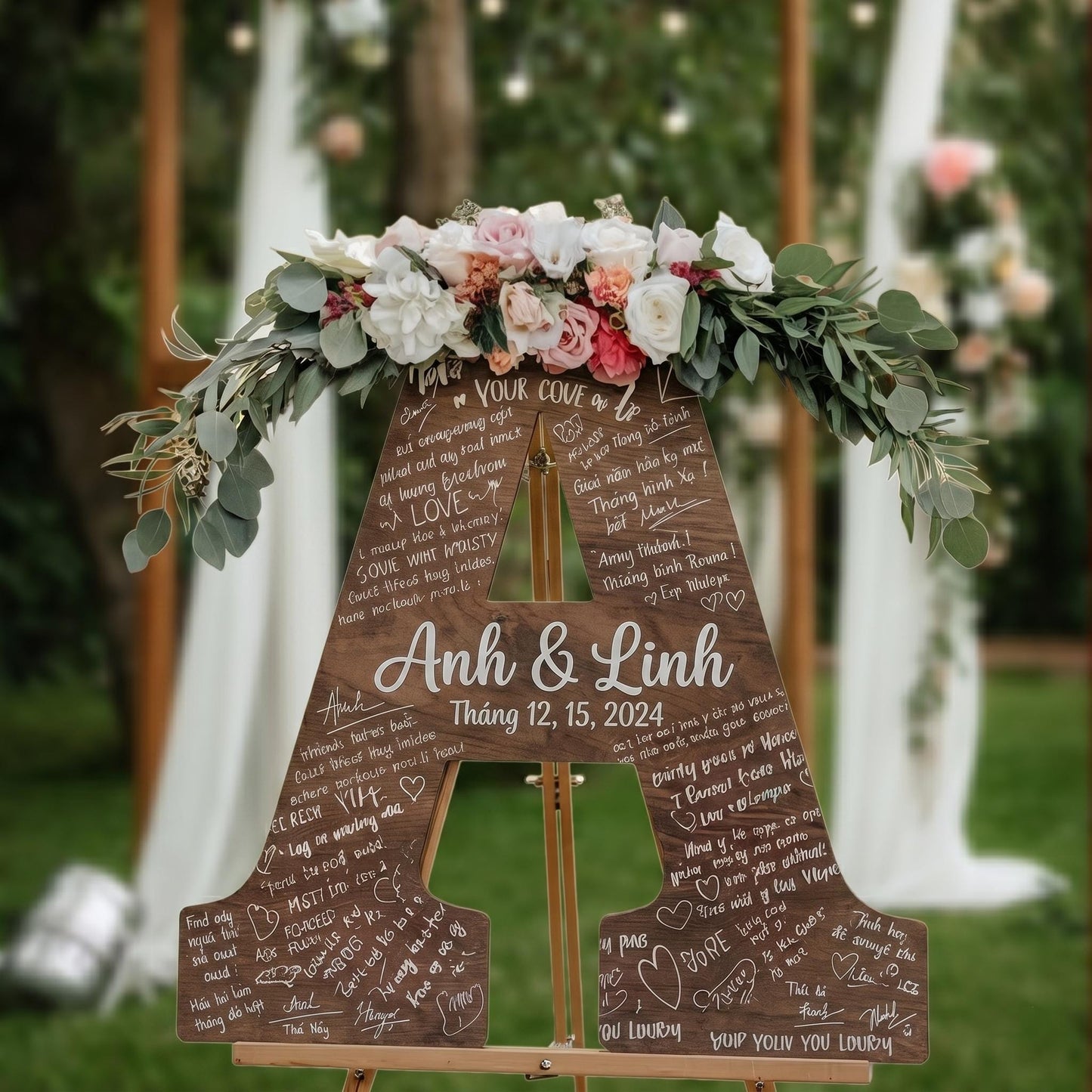 Personalized Wedding Guest Book Alternative, Wooden Name Sign, Custom Letter Decor, Rustic Wedding Sign, Bridal Shower Keepsake Decor Gift
