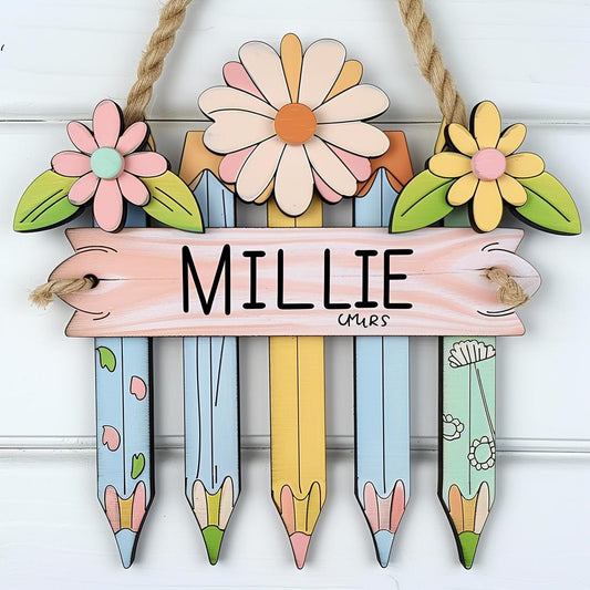 Personalized Teacher Pencil 3D Door Sign School Gift Floral Pencil Teacher Name Sign Classroom Decor Gift For Teacher Appreciation Gift