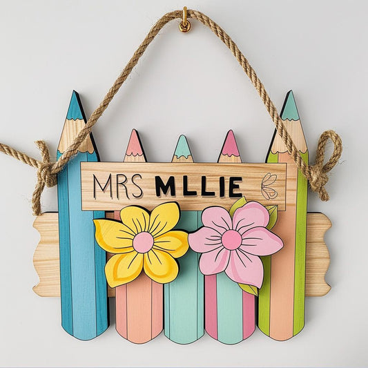 Personalized Teacher Pencil 3D Door Sign School Gift Floral Pencil Teacher Name Sign Classroom Decor Gift For Teacher Appreciation Gift