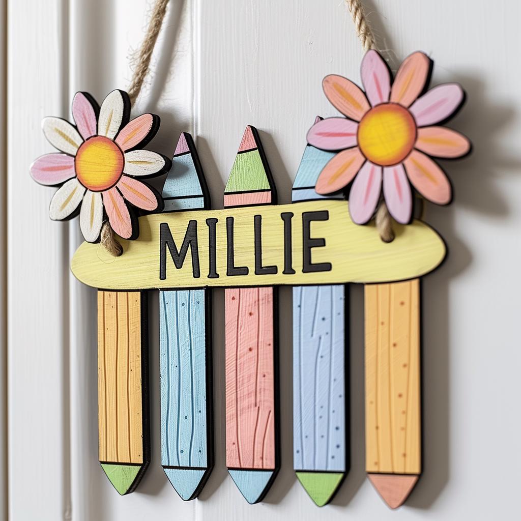 Personalized Teacher Pencil 3D Door Sign School Gift Floral Pencil Teacher Name Sign Classroom Decor Gift For Teacher Appreciation Gift