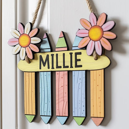Personalized Teacher Pencil 3D Door Sign School Gift Floral Pencil Teacher Name Sign Classroom Decor Gift For Teacher Appreciation Gift