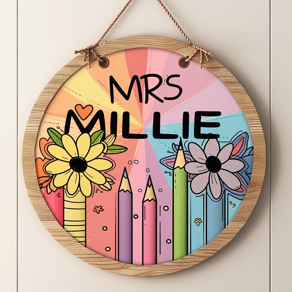 Personalized Teacher Pencil 3D Door Sign School Gift Floral Pencil Teacher Name Sign Classroom Decor Gift For Teacher Appreciation Gift