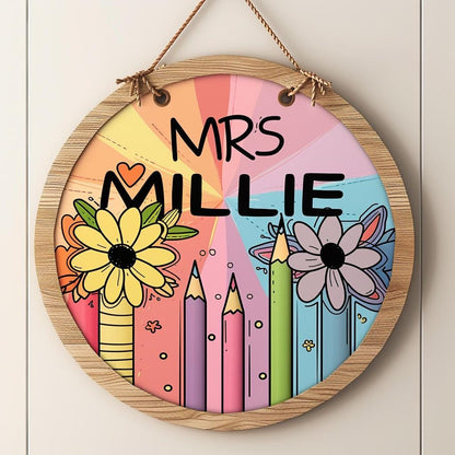 Personalized Teacher Pencil 3D Door Sign School Gift Floral Pencil Teacher Name Sign Classroom Decor Gift For Teacher Appreciation Gift