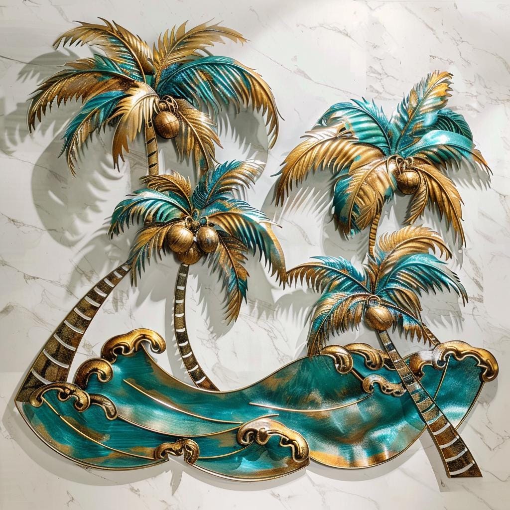Coconut Palm Tree Metal Wall Art, Tropical Beach House Decor, Coastal Outdoor Garden Sign, Palm Wall Hanging, Summer Housewarming Gift Art