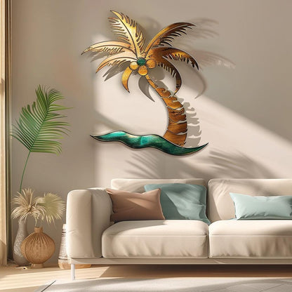 Palm Tree Metal Wall Art, Tropical Beach Decor, Coastal Home Outdoor Garden Sign, Coconut Palm Wall Hanging, Summer House Gift