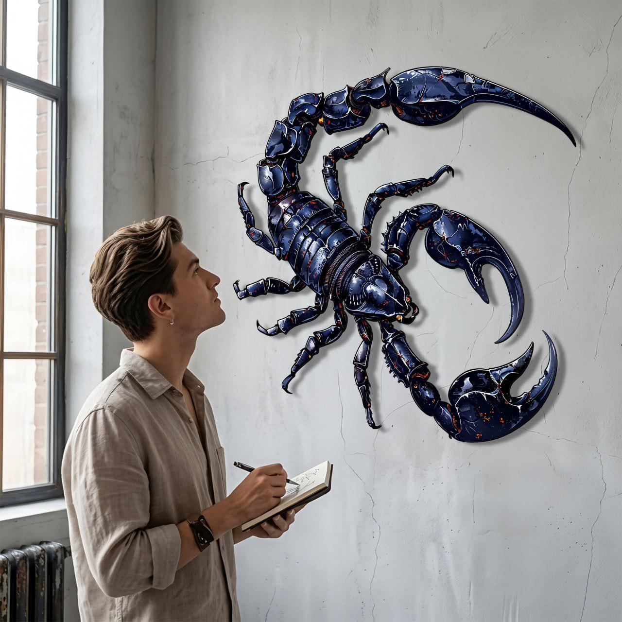 Scorpion Metal Wall Sign 2D Laser Cut Steel Art Dark Glossy Scorpion Decor Garage Wall Hanging Industrial Home Decor Unique Gift for Him