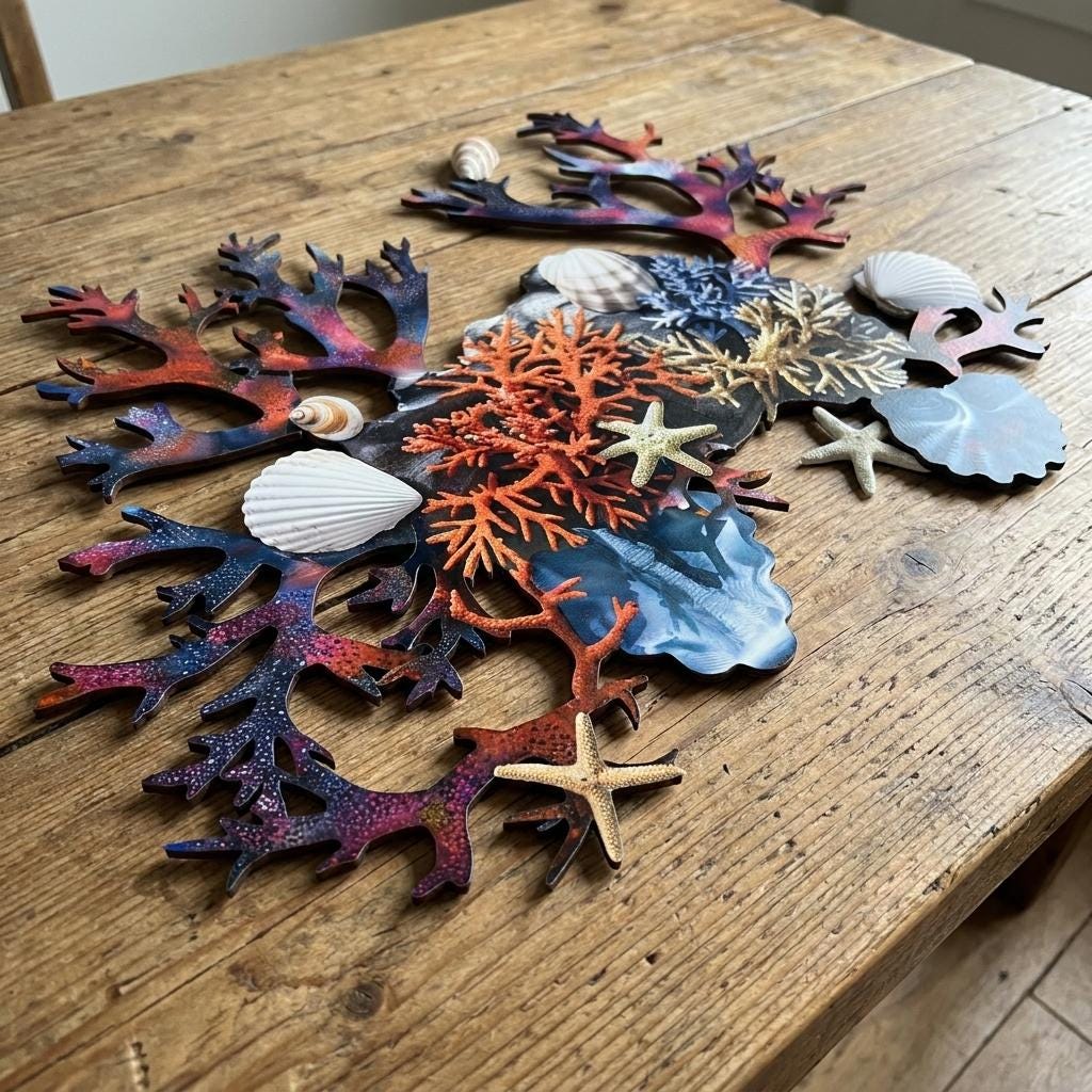 Coral Reef Metal Wall Decor, Coastal Ocean Wall Art, Sea Life Nautical Sign, Beach House Wall Hanging, Starfish Shell Decor Gift for Home