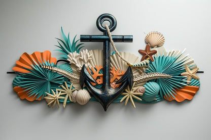 Coastal Shell Metal Wall Art, Beach House Decor with Starfish Coral and Palm Leaves, Nautical Ocean Sign for Bathroom Bedroom Living Room
