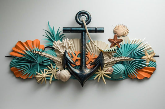 Coastal Shell Metal Wall Art, Beach House Decor with Starfish Coral and Palm Leaves, Nautical Ocean Sign for Bathroom Bedroom Living Room