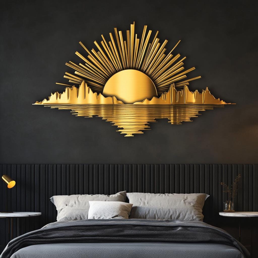 Sun Metal Wall Art, Sunrise Wall Decor for Bedroom Living Room, Boho Golden Sun Wall Hanging, Outdoor Garden Patio Modern Sign, Home Gift